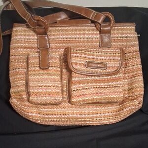Rosetti Woven Brown and Tan Shoulder Bag